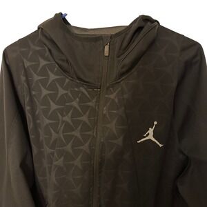 Jordan Mens Black Geometric Star Pattern Full Zip Hooded Track Jacket Large